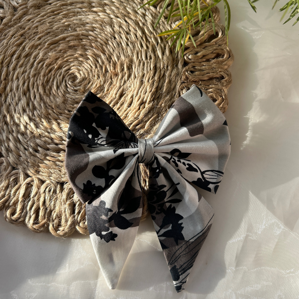 Black and Grey Prints Pigtail Bow