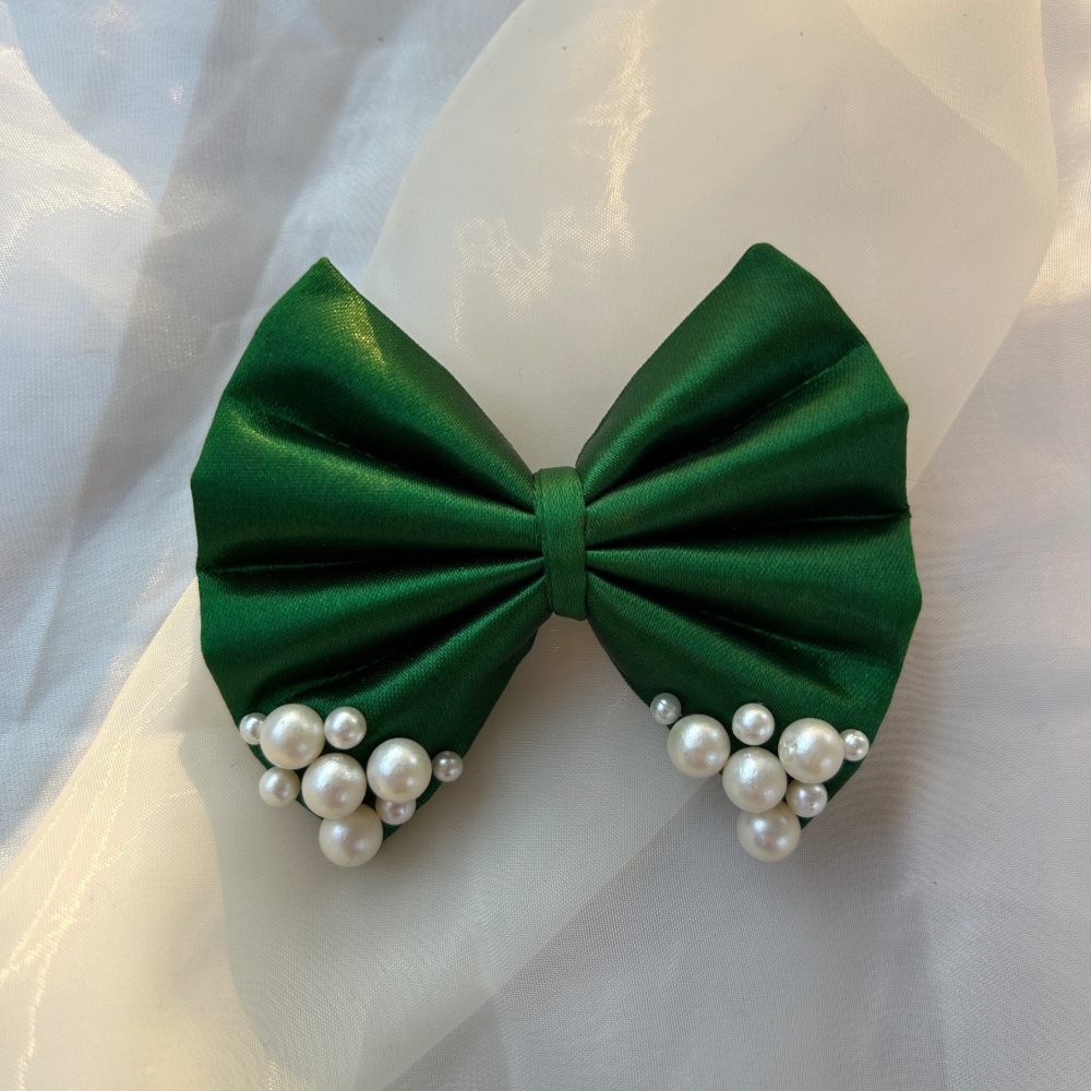 Green Pearl Hair Bow