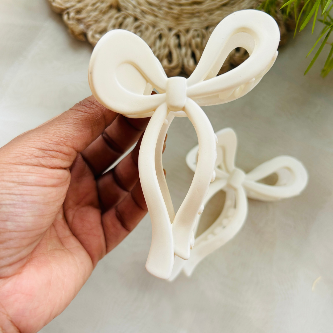 Bow Claw Clip - Large - Beige