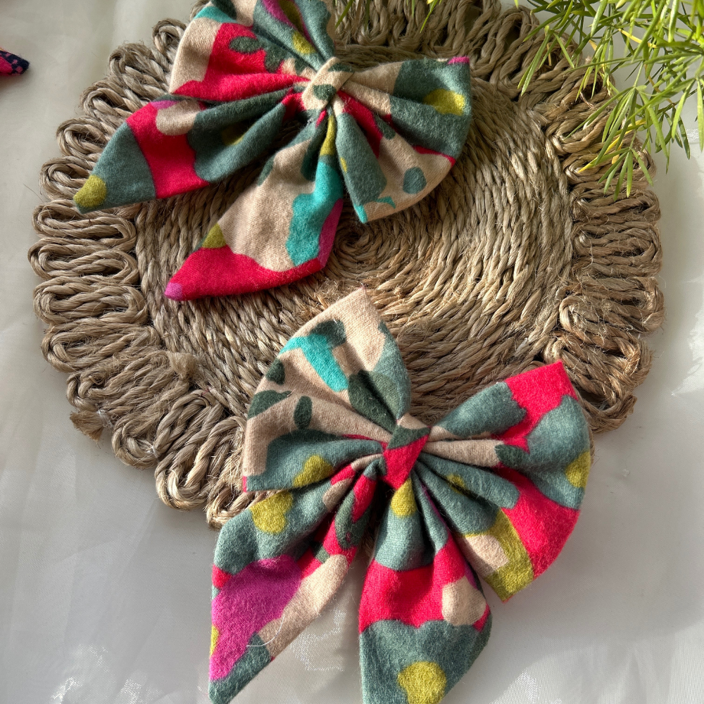 Pink & Beige Pigtail Bow