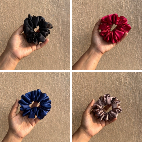 Satin Scrunchies Combo of 4 ( Ink, Christmas, Ginger, Charcoal)