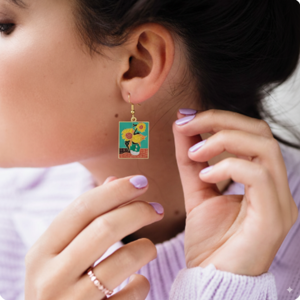 Van Gogh Painting Sunflower Vase Earring
