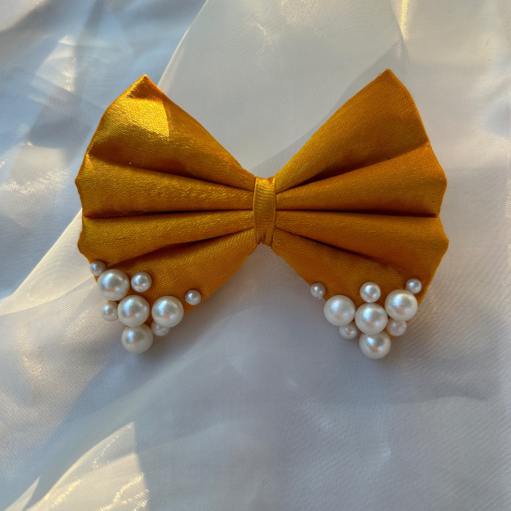 Mustard Yellow Pearl Hair Bows
