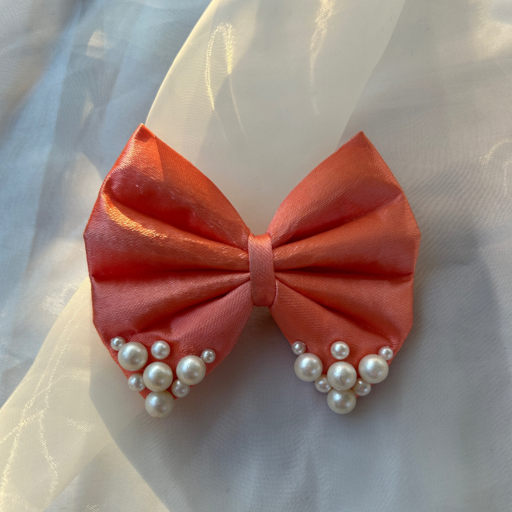 Peach Pearl Hair Bow
