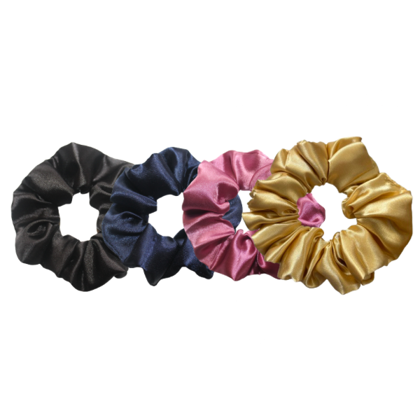 Satin Scrunchies Combo of 4 (Charcoal, Ink, Mauve, Gold)