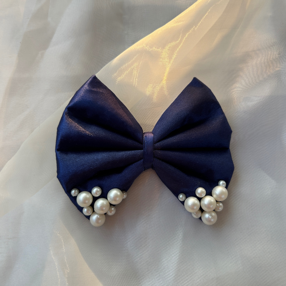 Blue Pearl Hair Bow