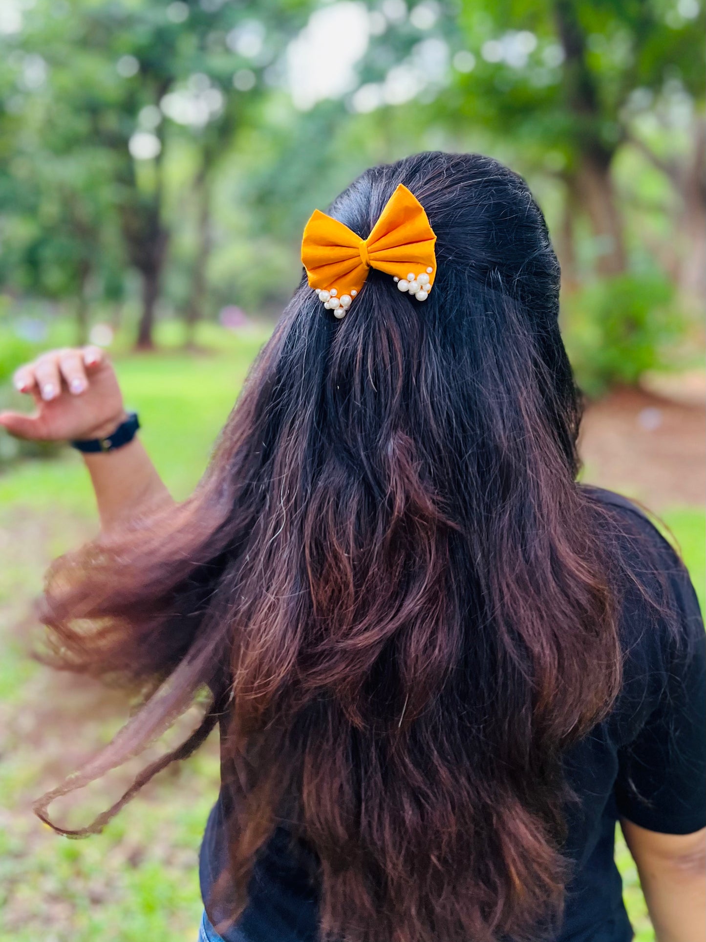 Mustard Yellow Pearl Hair Bows