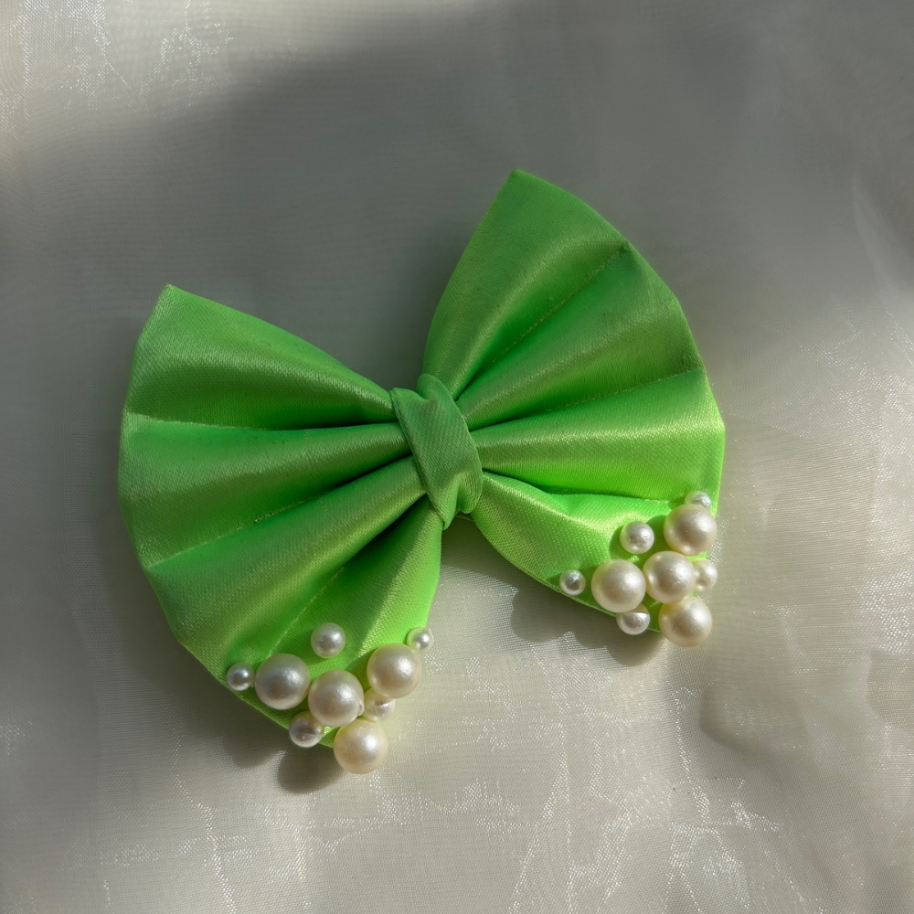 Neon Green Satin Pearl Bow