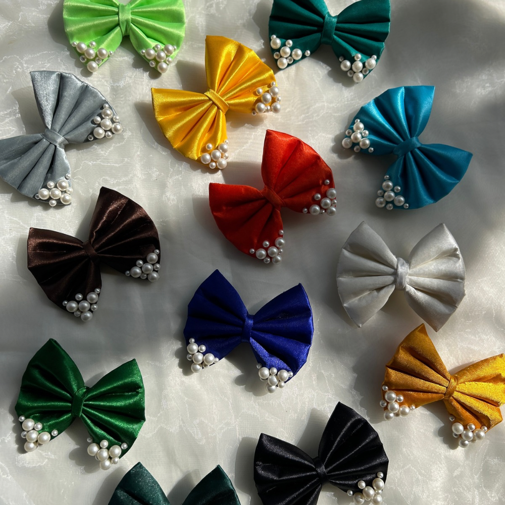 Blue Satin Pearl Bow