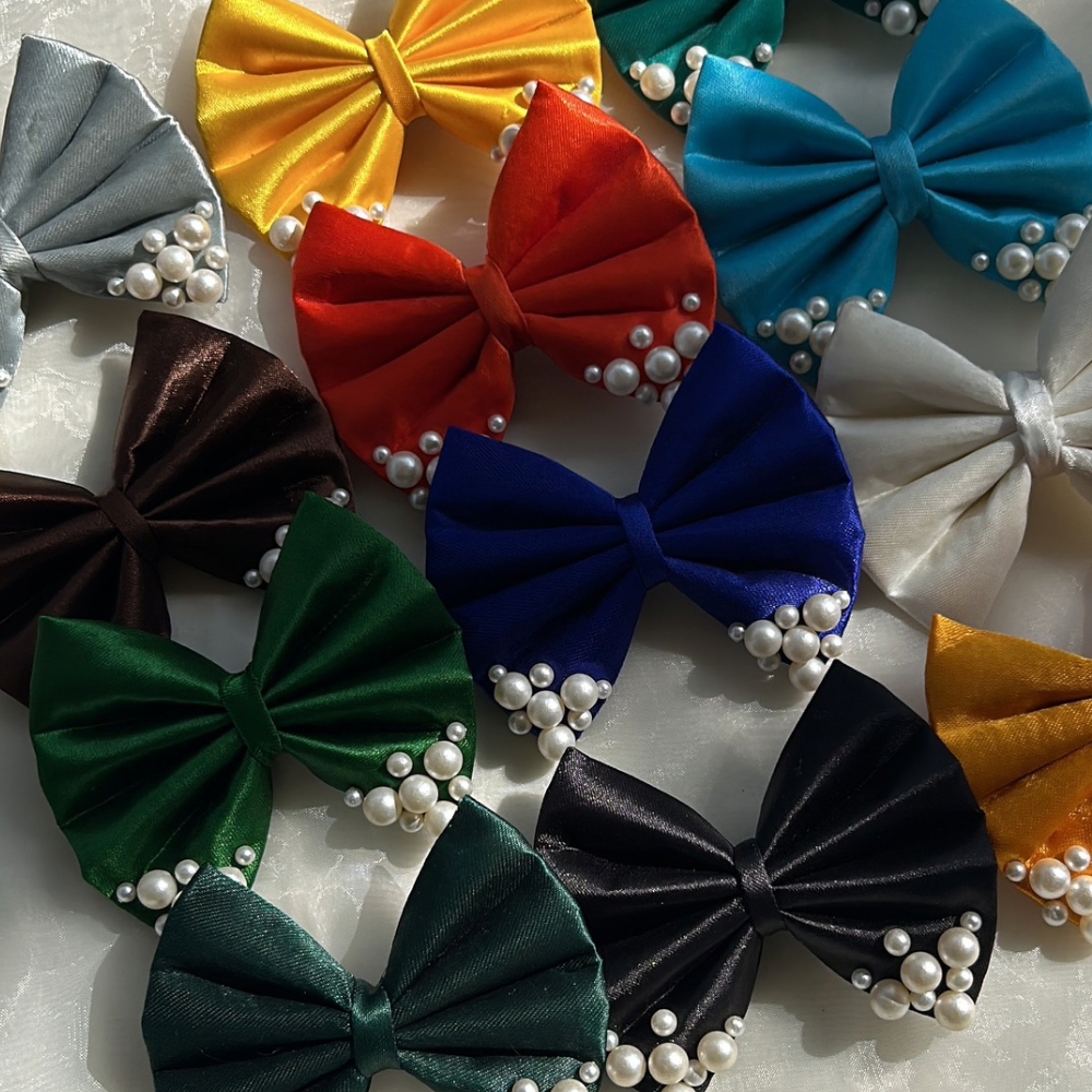 Blue Satin Pearl Bow