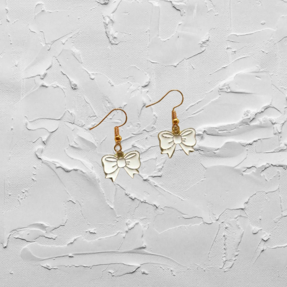 White Bow Earrings