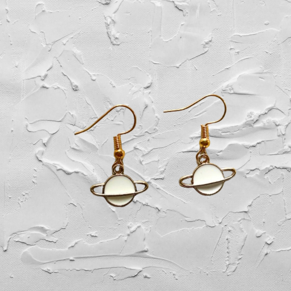 Saturn White Earrings