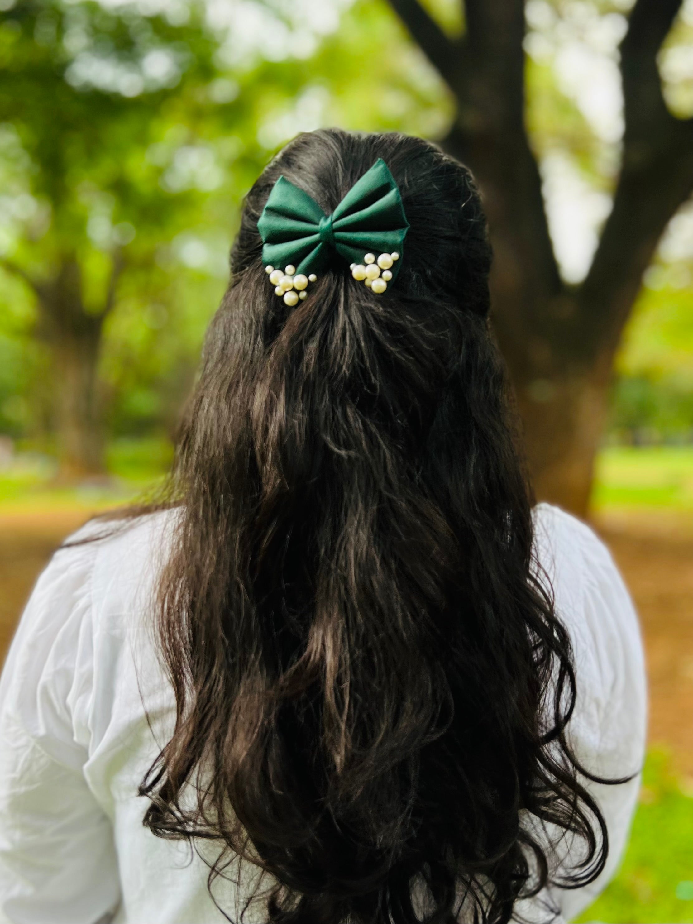 Green Pearl Hair Bow