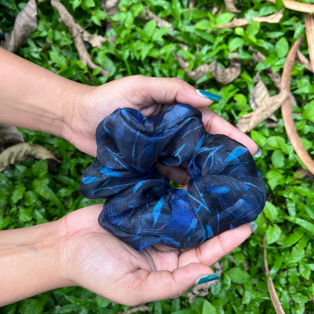Dark Blue Organza Scrunchie