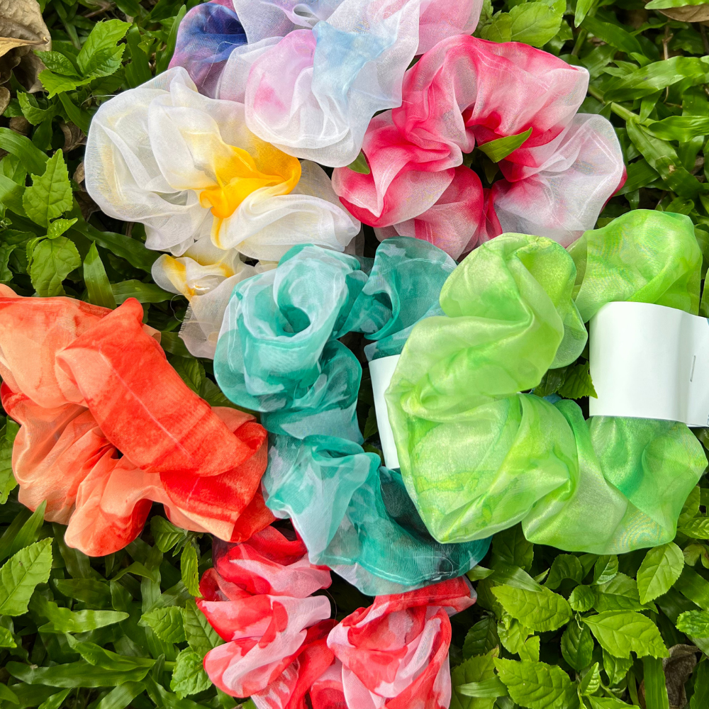 Yellow Tie Dye Organza Scrunchie
