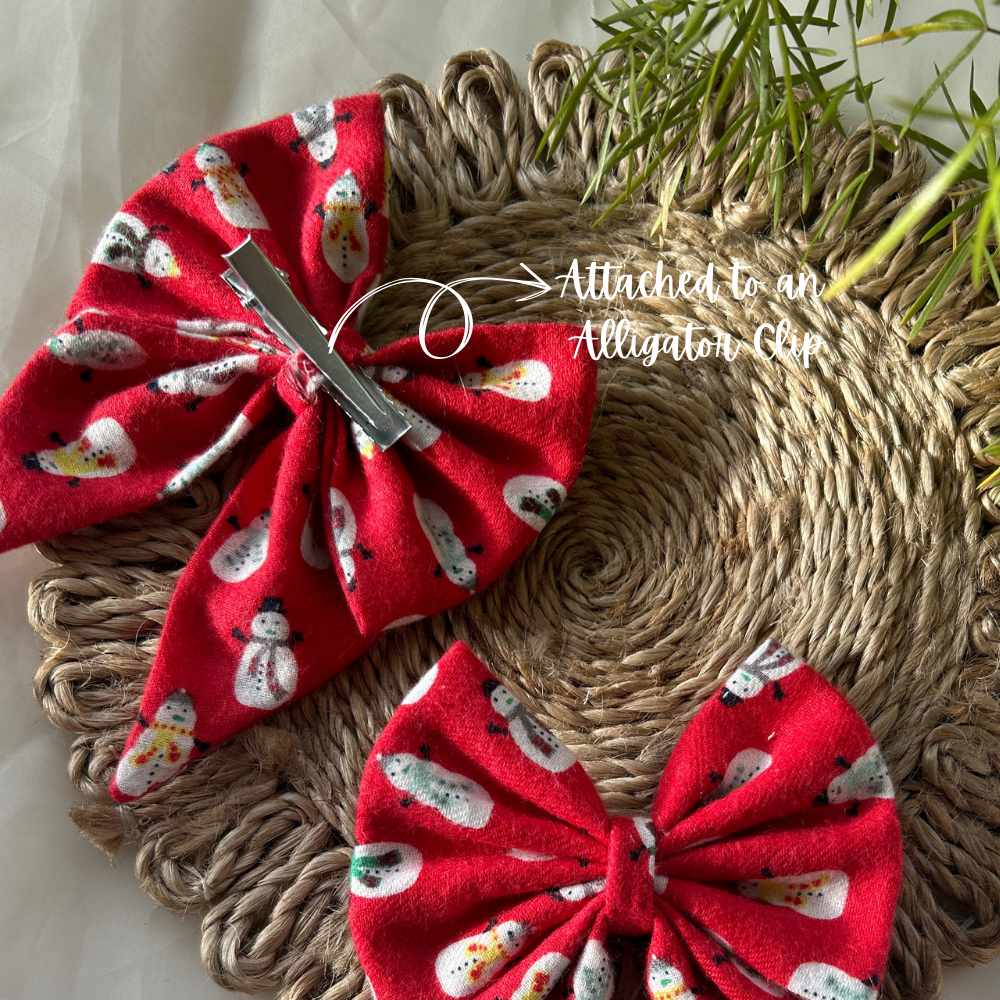 Snowman Print Pigtail Bow