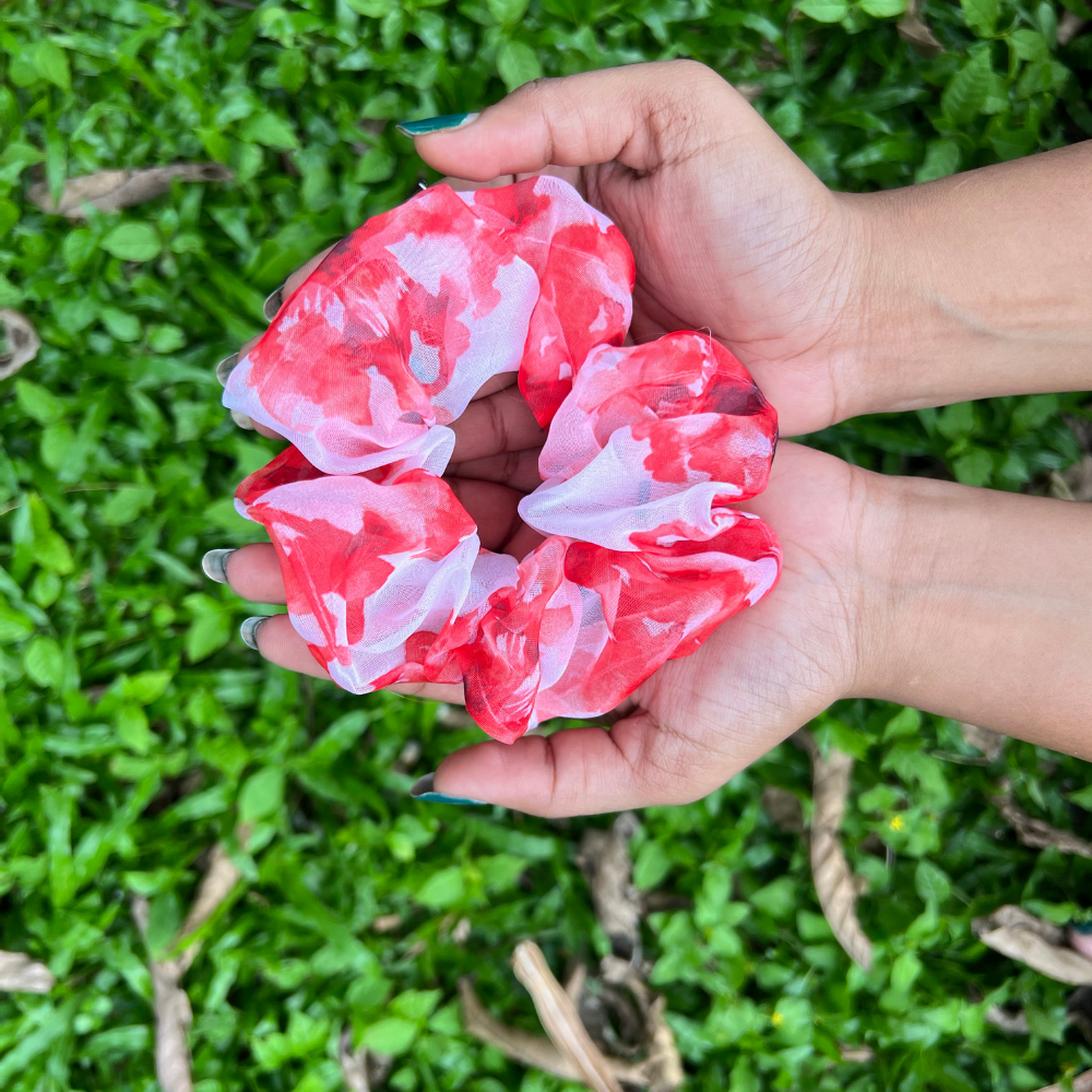 Red Tie Dye Organza Scrunchie
