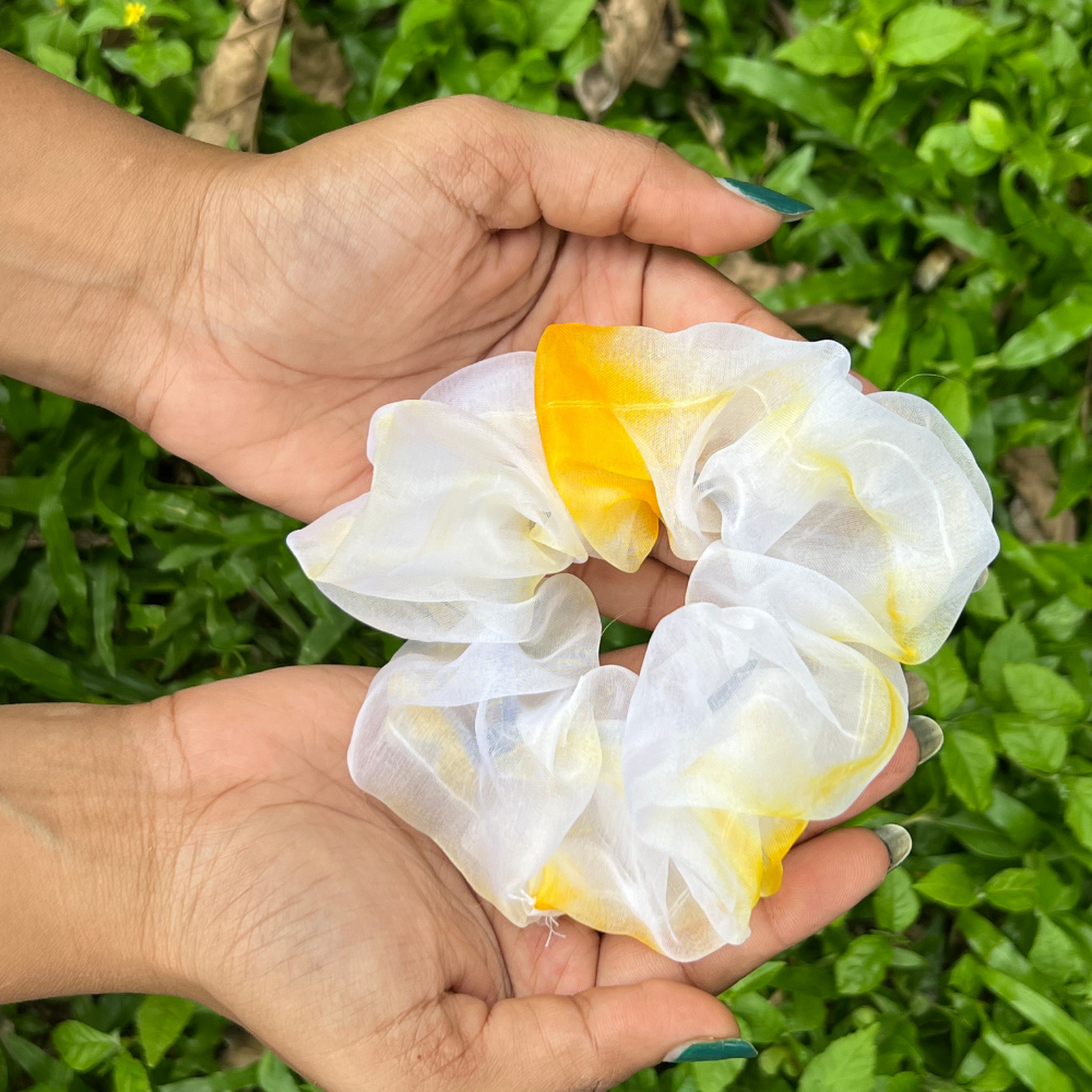 Yellow Tie Dye Organza Scrunchie