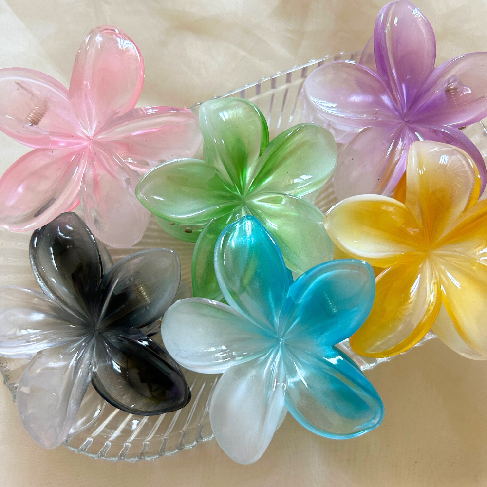 Black Flower Claw Clip - Medium