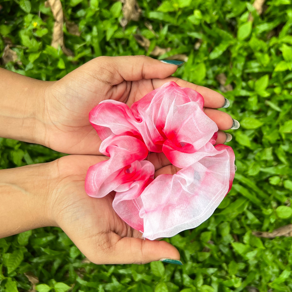Pink Tie Dye Organza Scrunchie