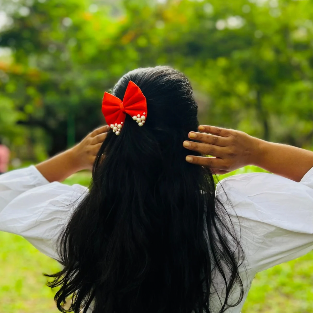 Red Pearl Hair Bow
