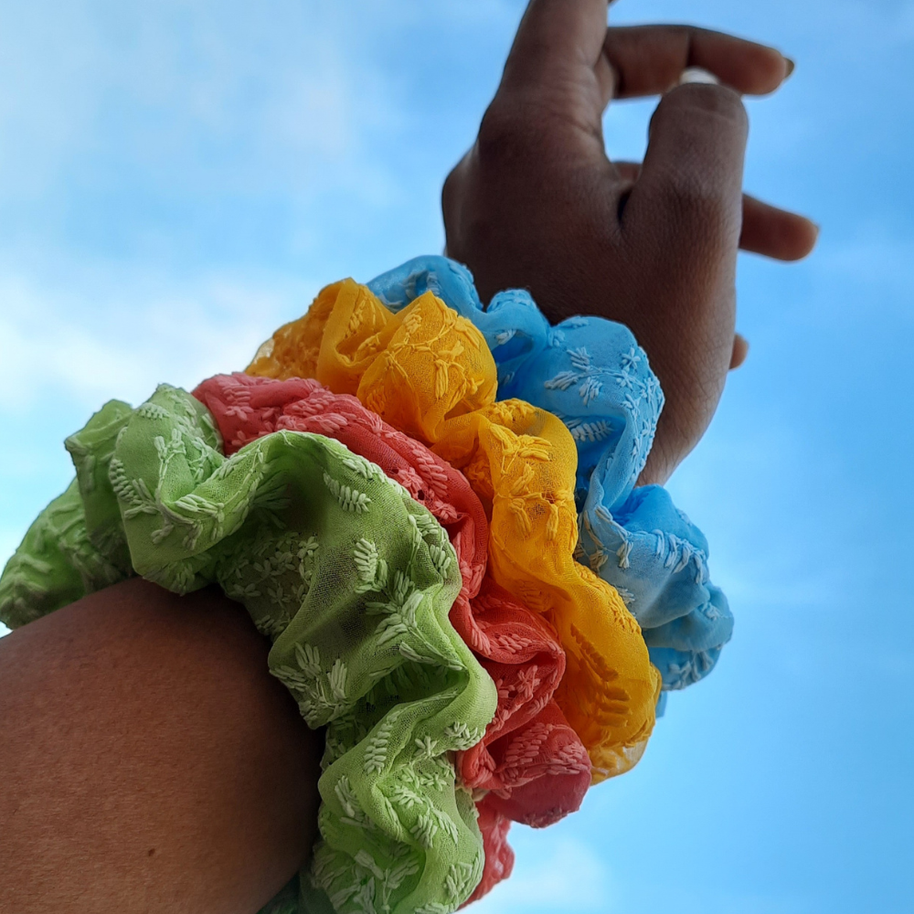 White Chikankaari Scrunchie
