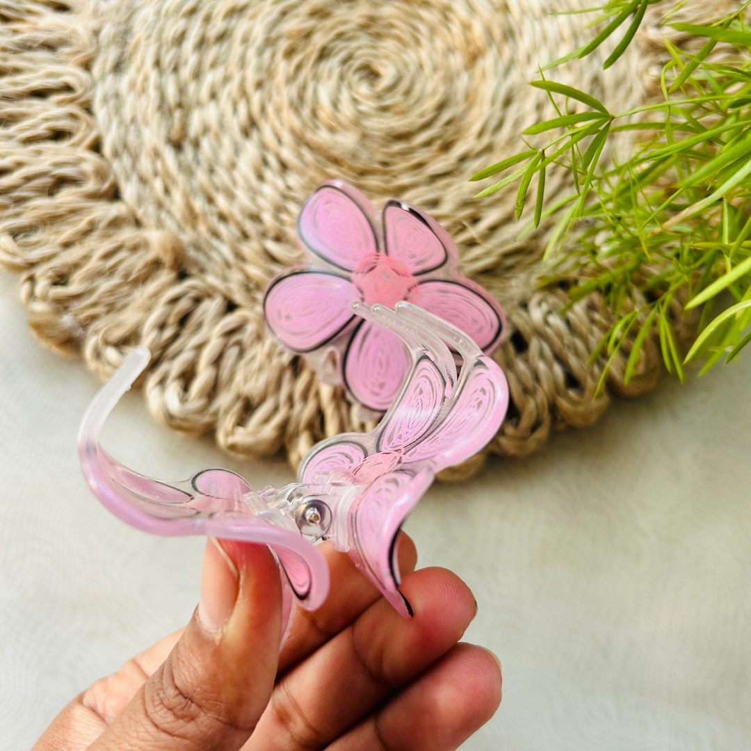 Hand Drawn Flower Claw Clip - Light Pink