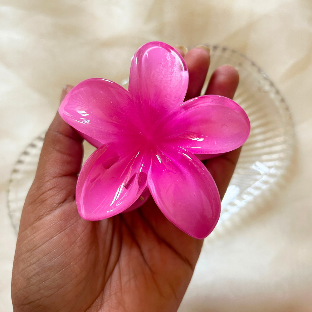 Pink Flower Claw Clip - Medium