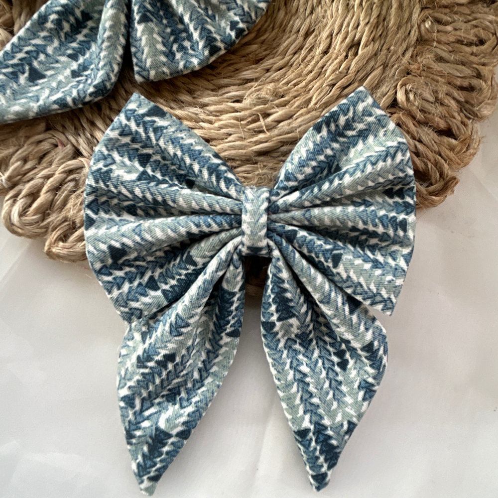 Blue Geometric Print Pigtail Bow