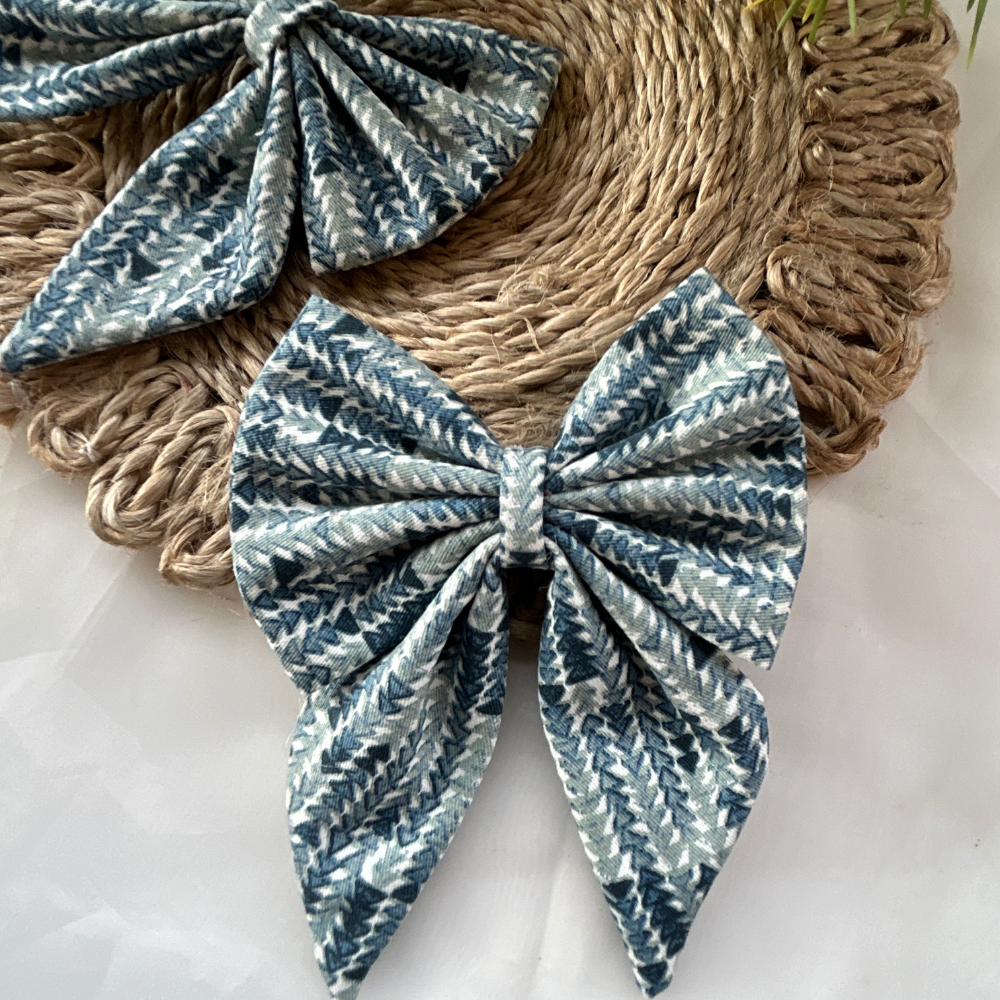 Blue Geometric Print Pigtail Bow