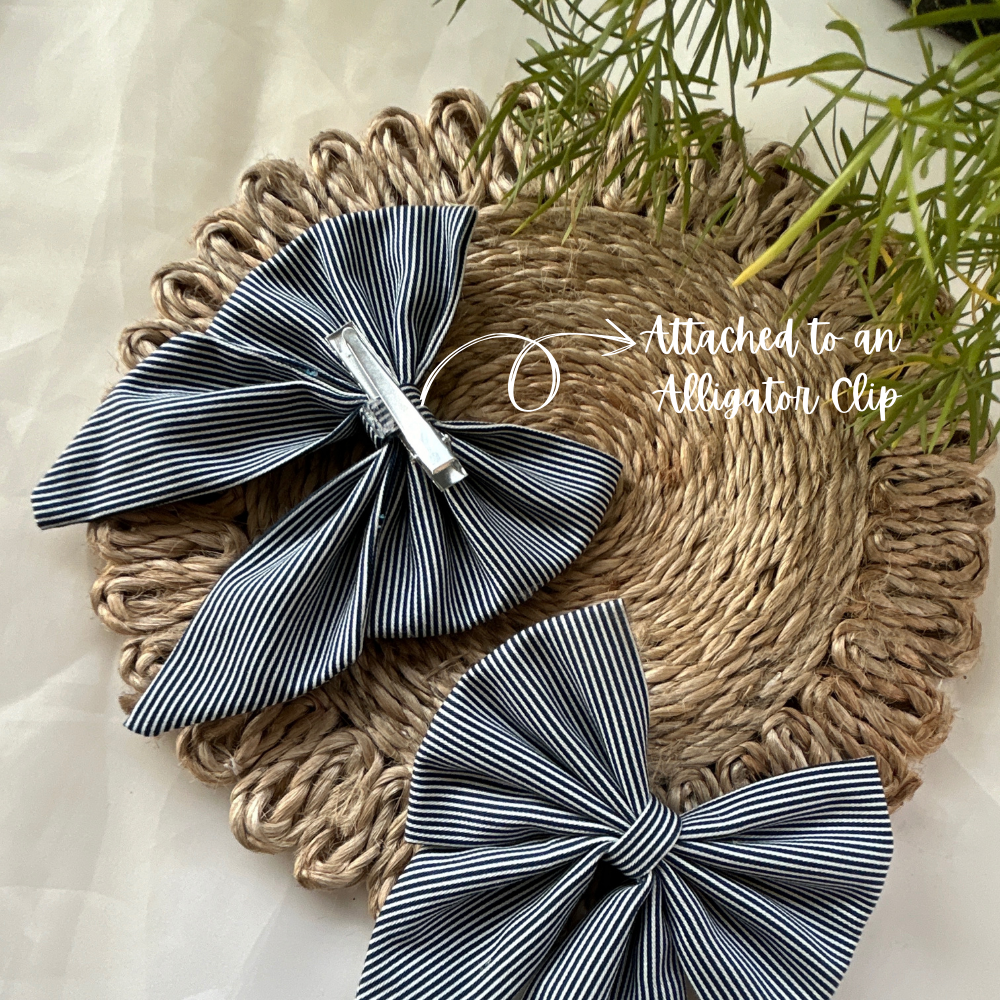 Blue and White Stripes Pigtail Bow