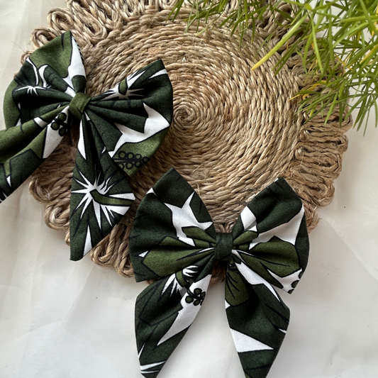 Green Geometric Print Pigtail Bow