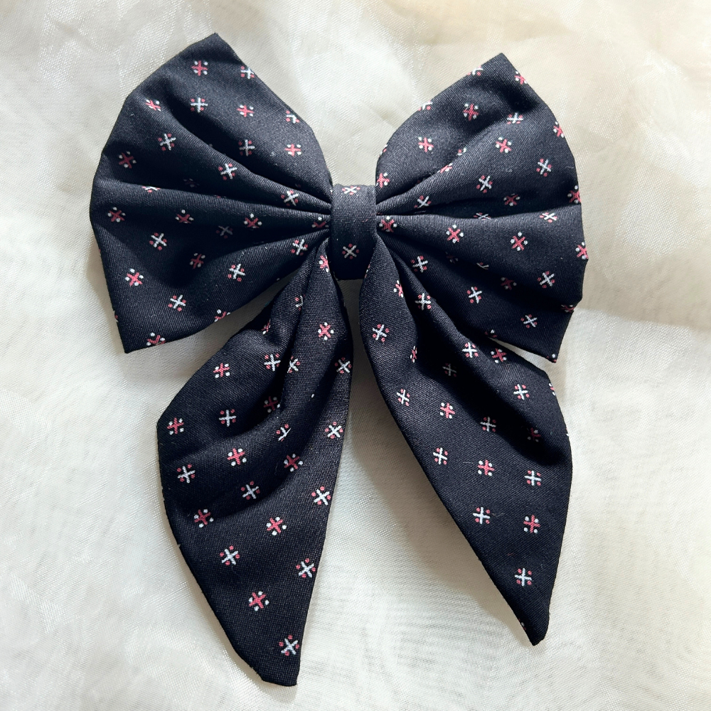 Black Prints Pigtail Bow