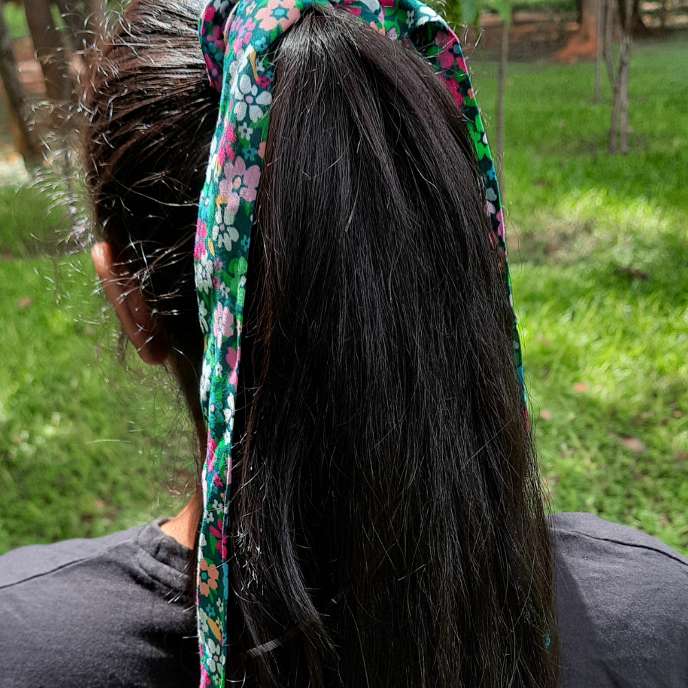 Green Prints Scarf Scrunchie  / Tail Scrunchie / Bowknot Scrunchie