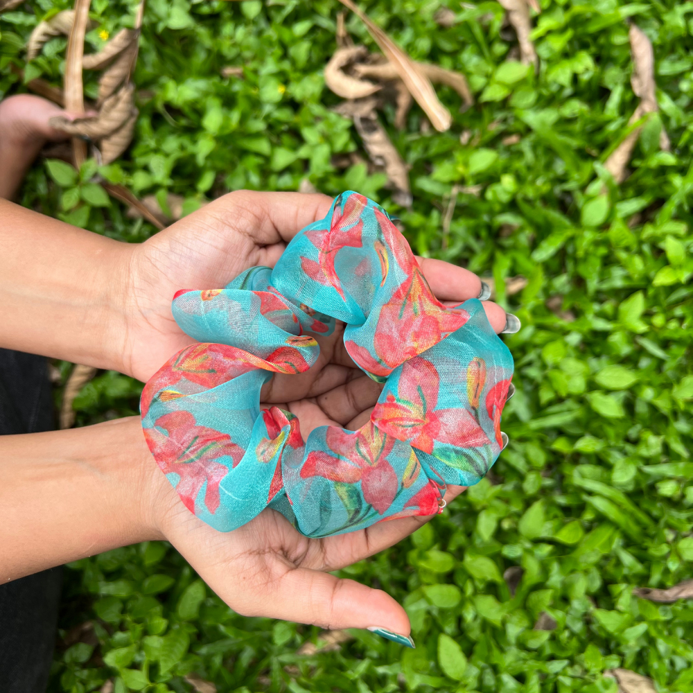Green and Red Organza Scrunchie