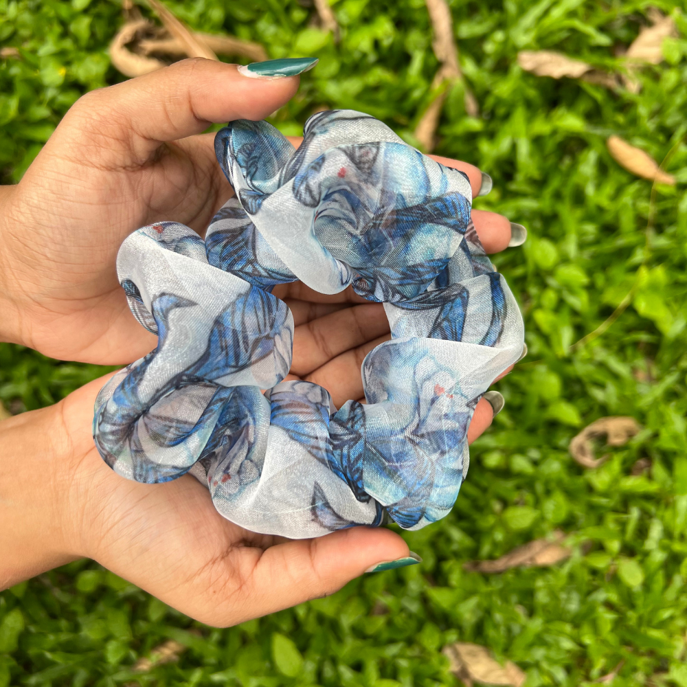 Blue Prints Organza Scrunchie