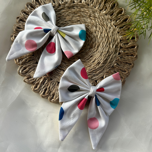 White Polka Dots Pigtail Bow