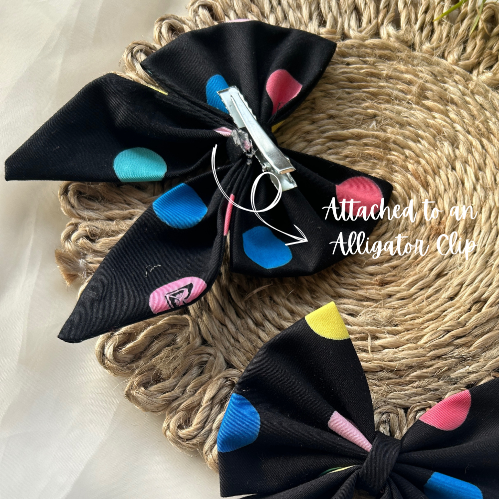 Black Polka Dots Pigtail Bow