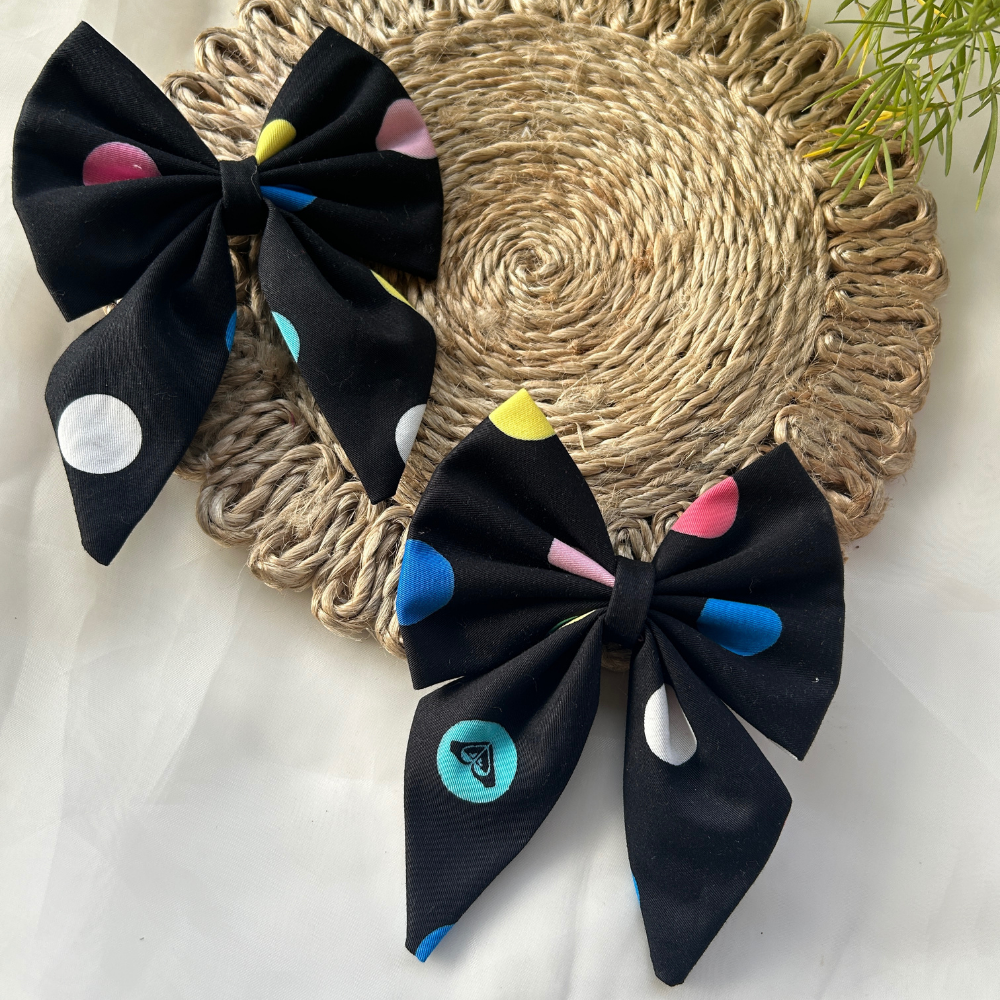 Black Polka Dots Pigtail Bow