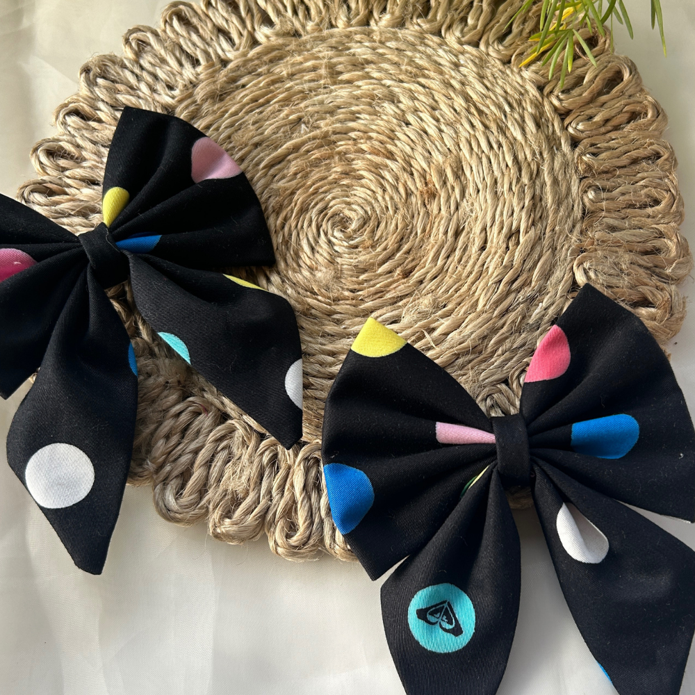 Black Polka Dots Pigtail Bow