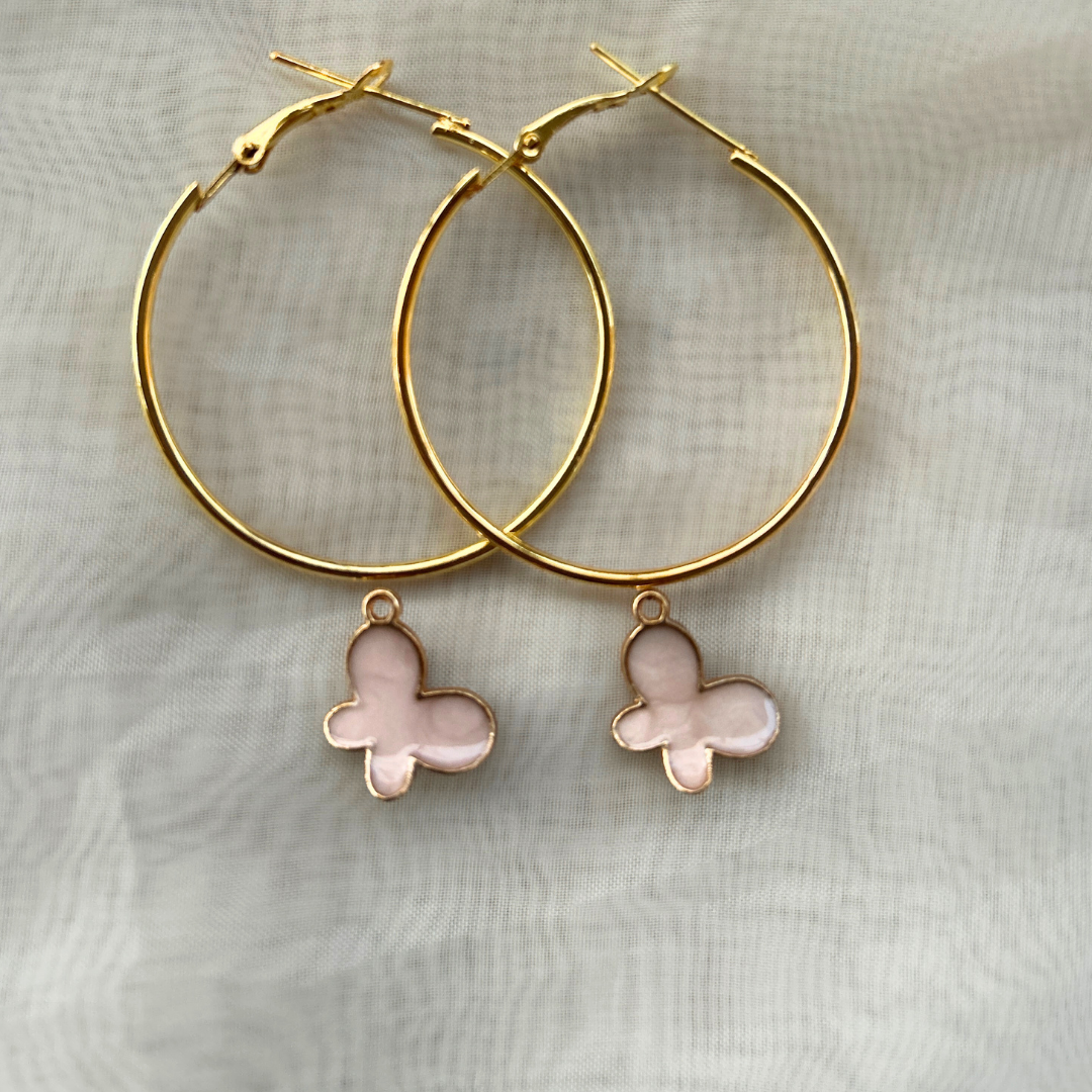 Butterfly Hoop Earrings - Pink
