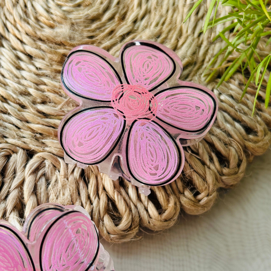 Hand Drawn Flower Claw Clip - Light Pink