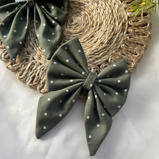 Green Polka Dots Pigtail Bow