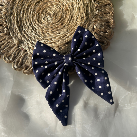 Blue Polka Dots Pigtail Bow