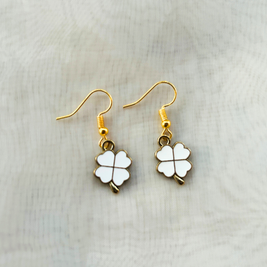 White Clover Leaf Earrings