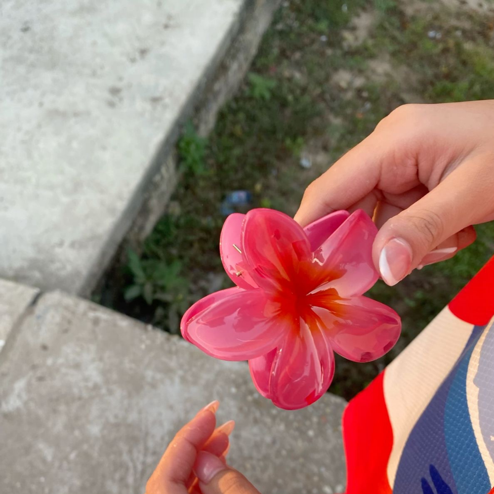 Pink Flower Claw Clip - Medium