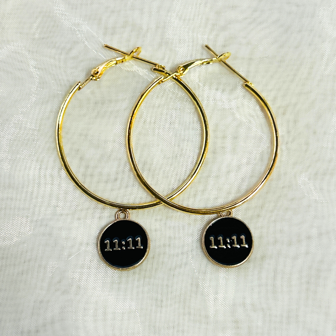 11:11 Hoop Earrings - Black