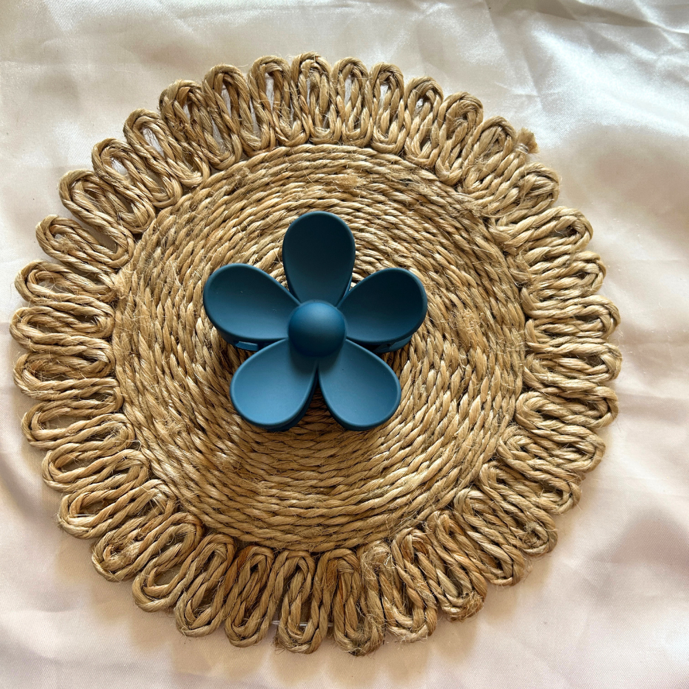 Dark Blue Flower Claw Clip - Medium