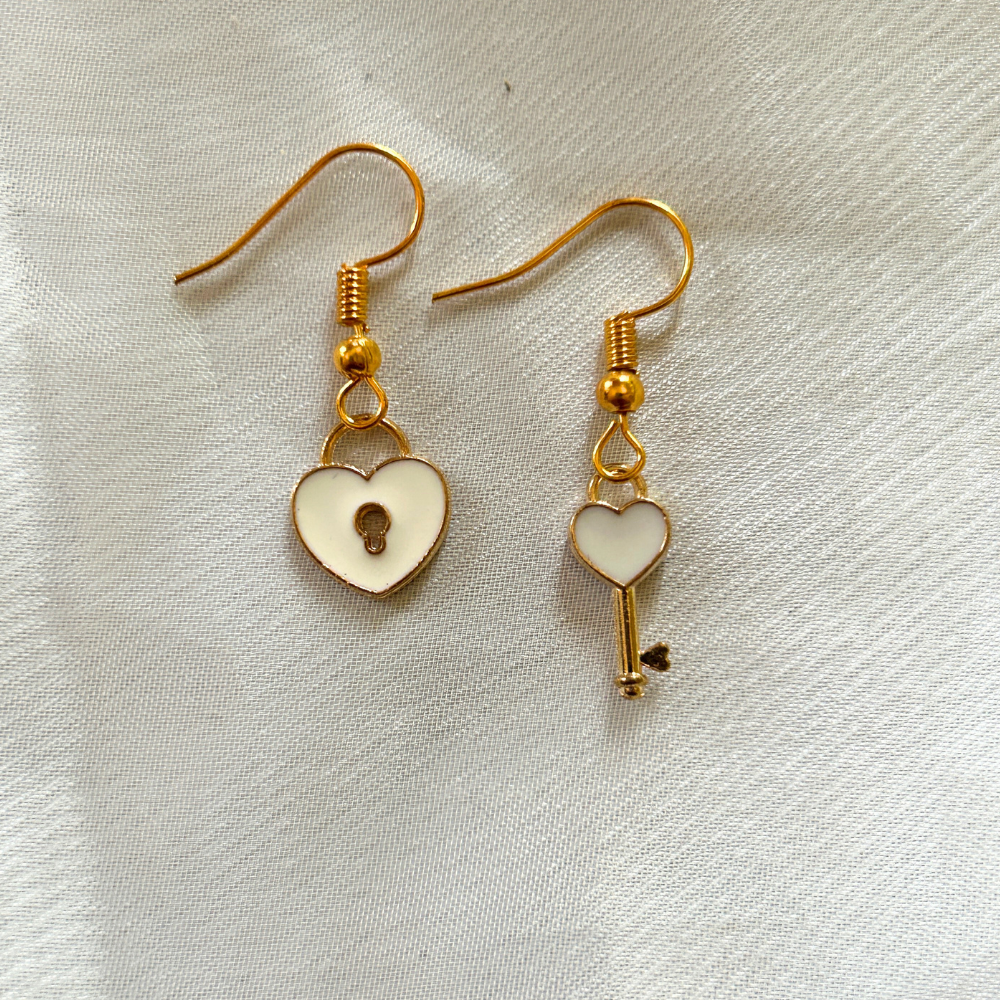 Lock and Key Mismatched Earrings - White
