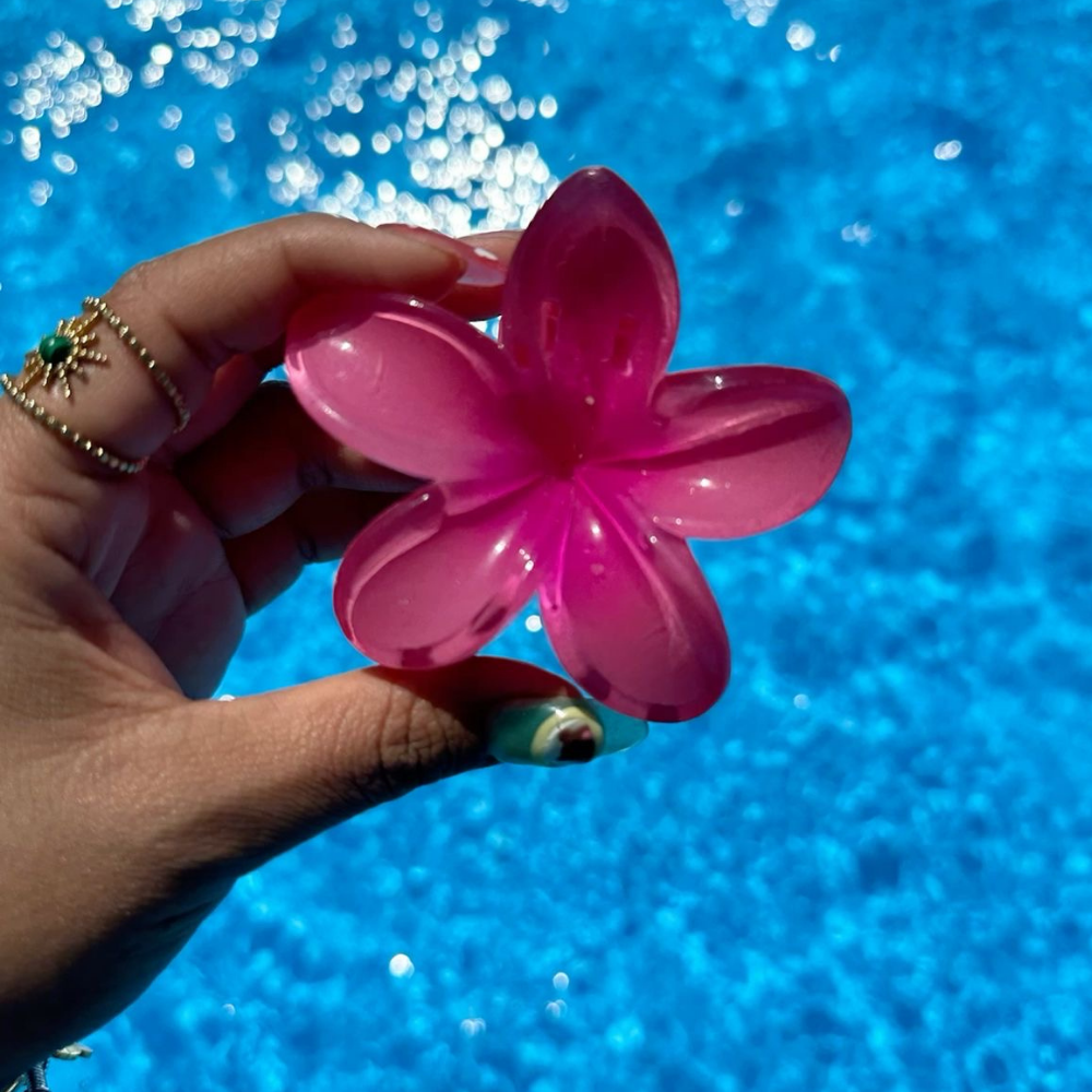 Pink Flower Claw Clip - Medium